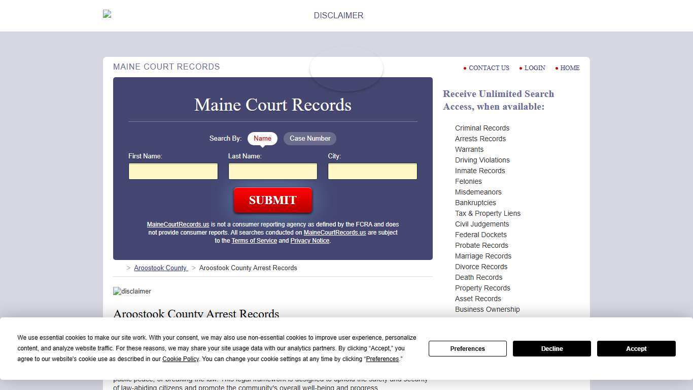 Aroostook County Arrest Records MaineCourtRecords.us